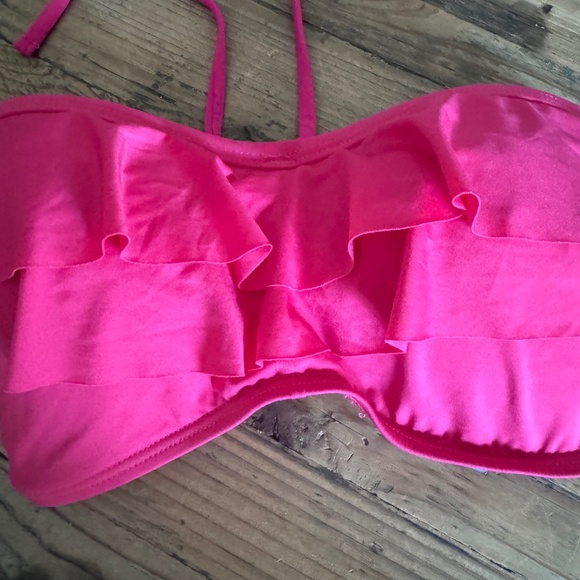 NWT Kenneth Cole Swimsuit Top Pink Ruffle Tie Neck Size Med - Picture 2 of 11